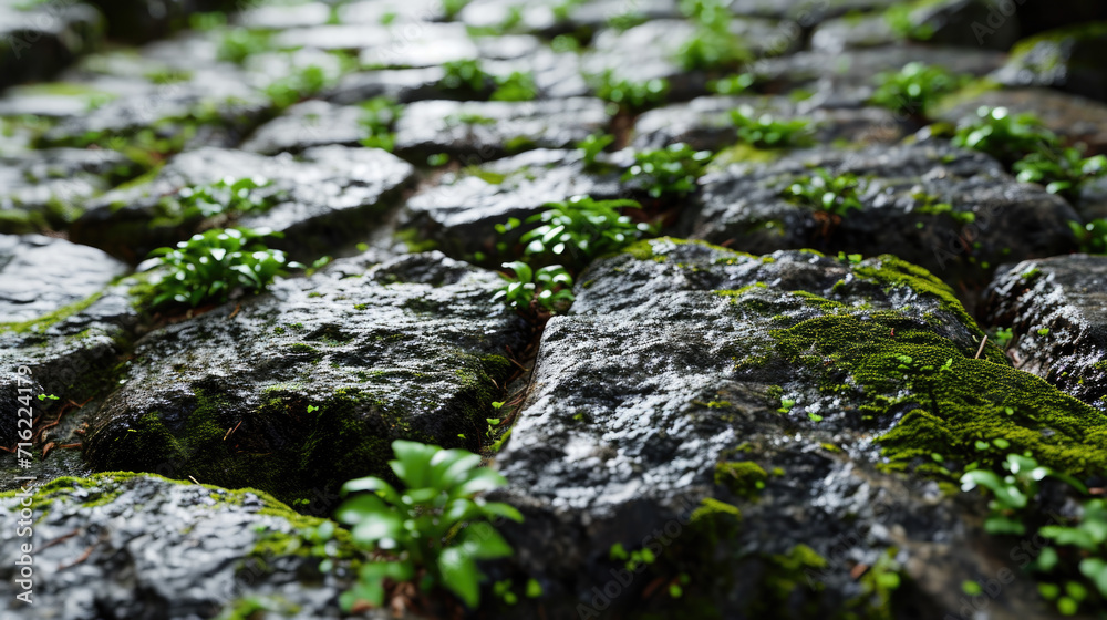 Close-up view of rocks covered in lush green moss. Perfect for nature-themed designs or projects