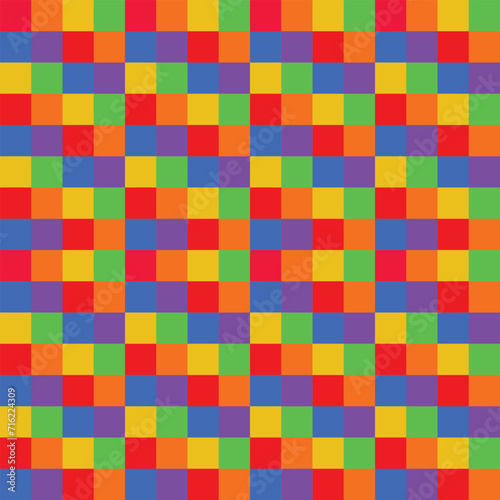 Abstract geometric colorful pattern for background, Pride month, rainbow, LGBTQ, gingham cloth, squares grid, tablecloth. © Darisa.m