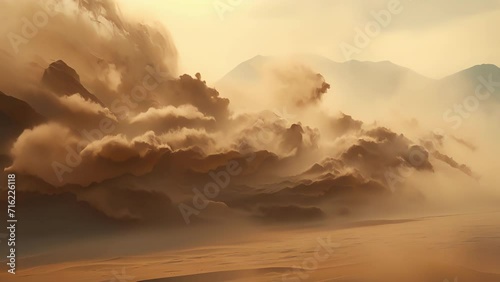 A closeup of a murky sandstorm whirling in a calm and still atmosphere. photo