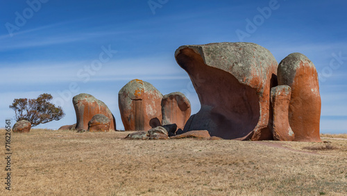 Murphy's Haystacks - amazing, ancient, weathered pink granite rock formations in a field - Mortana, South Australia