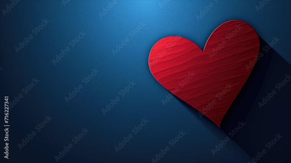 Red Paper Heart on Blue Background