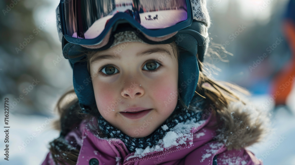 Little Girl in Purple Jacket and Goggles