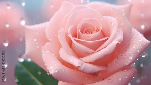 Elegant pink rose, delicate dewdrops, soft focus, romantic Valentine's Day bloom