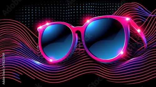 Neon Retro Sunglasses with Abstract Waves © Raad