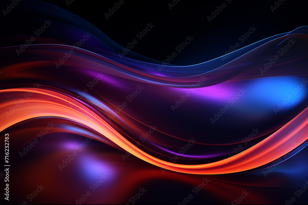 Dark abstract neon wave background created with Generative AI Dark abstract neon wave background created with Generative AI