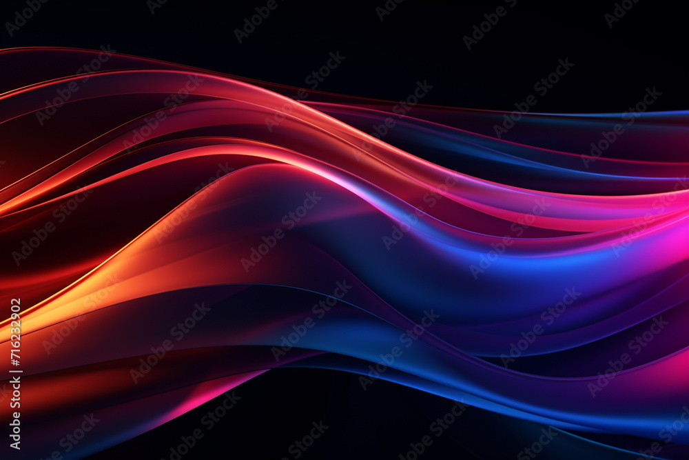 Dark abstract neon wave background created with Generative AI Dark abstract neon wave background created with Generative AI