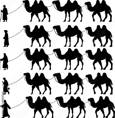 Collection of Camel Herder Silhouette illustration. Camel Caravan Silhouette