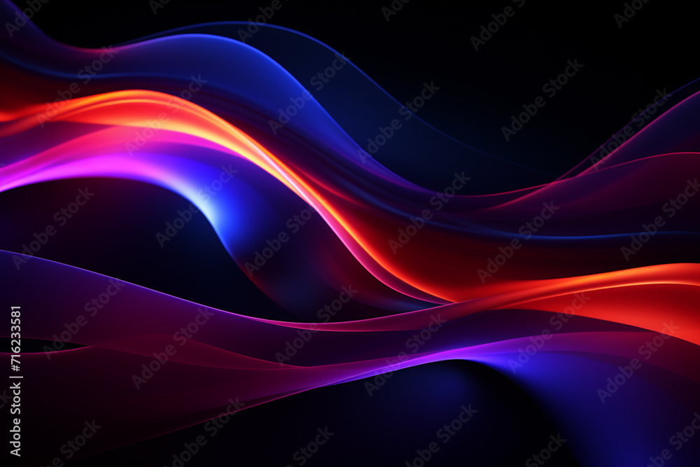 Dark abstract neon wave background created with Generative AI Dark abstract neon wave background created with Generative AI