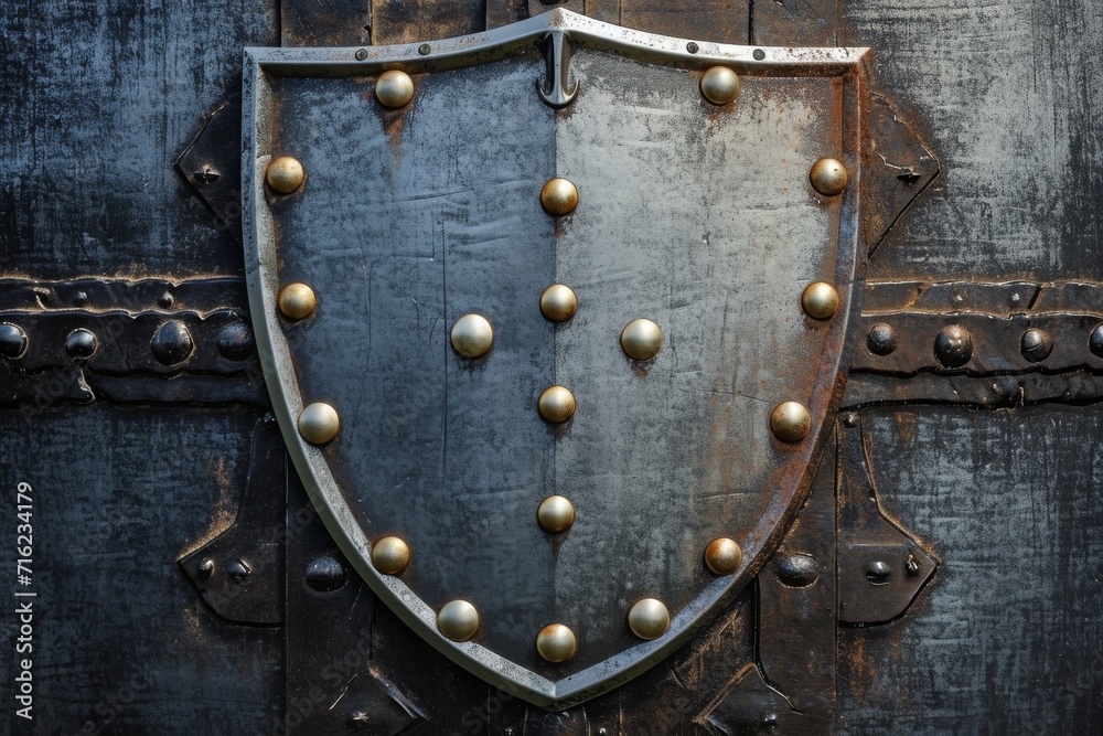 Fototapeta premium medieval-style metal shield with golden rivets