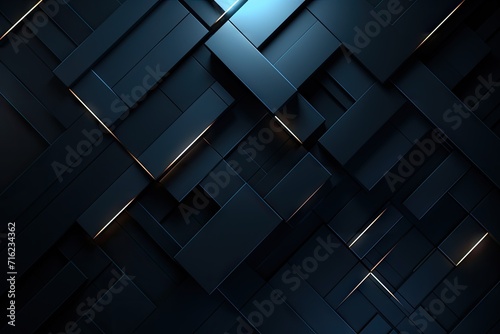 Abstract Dark Blue Technological Blocks Background with Glowing Lines