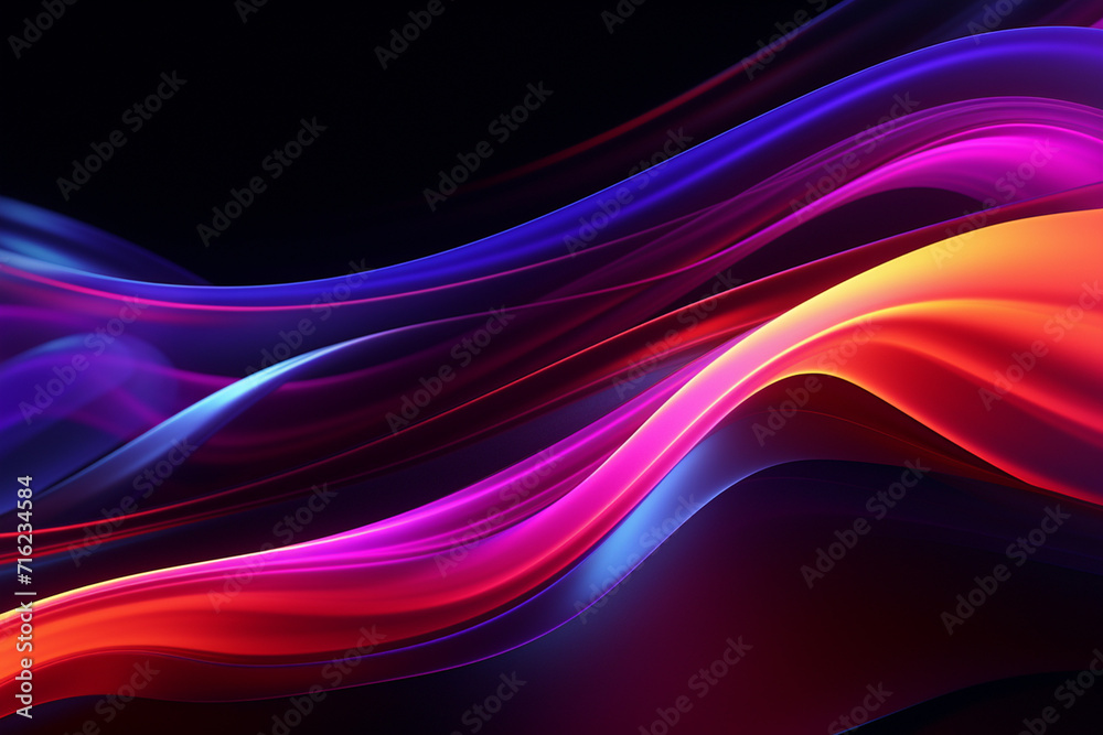 Dark abstract neon wave background created with Generative AI Dark abstract neon wave background created with Generative AI