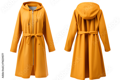 Classic fashionable Yellow raincoat or rain jacket, mockup on white background. Space for design, print and showcasing. Generate Ai