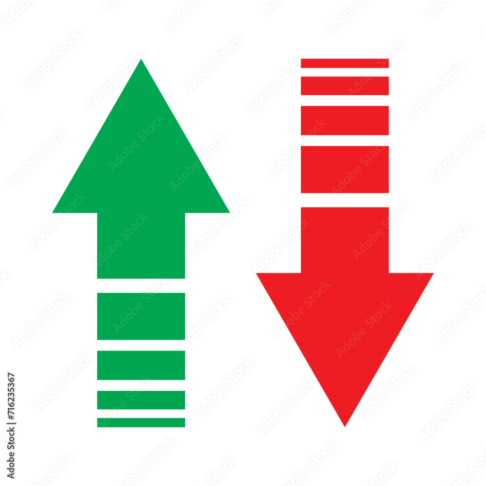 Simple up and down arrows. Upward, downward arrows in green and red colour. Used in various webs ,templeates etc. Isolated in white background in eps 10. Simple up and down arrows. Upward, downward arrows in green and red colour. Used in various webs ,templeates etc. Isolated in white background in eps 10.