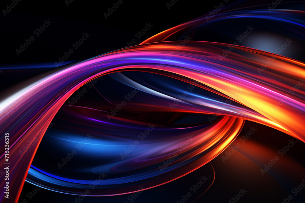 Dark abstract neon wave background created with Generative AI Dark abstract neon wave background created with Generative AI