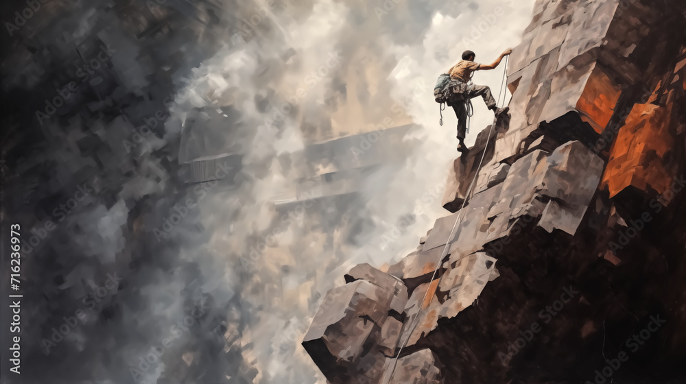 Fototapeta premium True mountaineering begins when climbing moves off rock, and wal