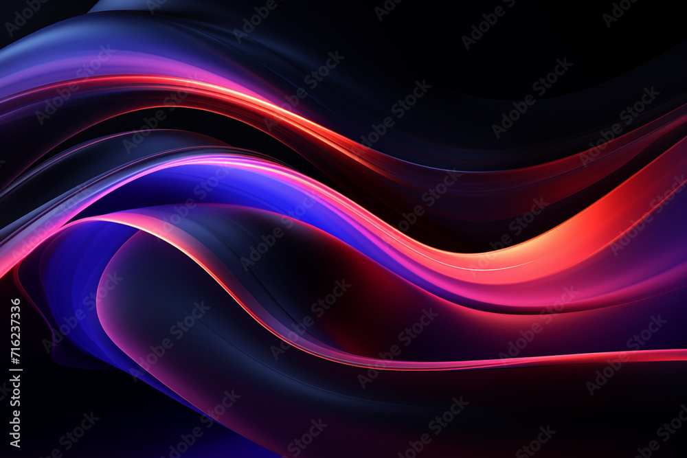 Dark abstract neon wave background created with Generative AI Dark abstract neon wave background created with Generative AI