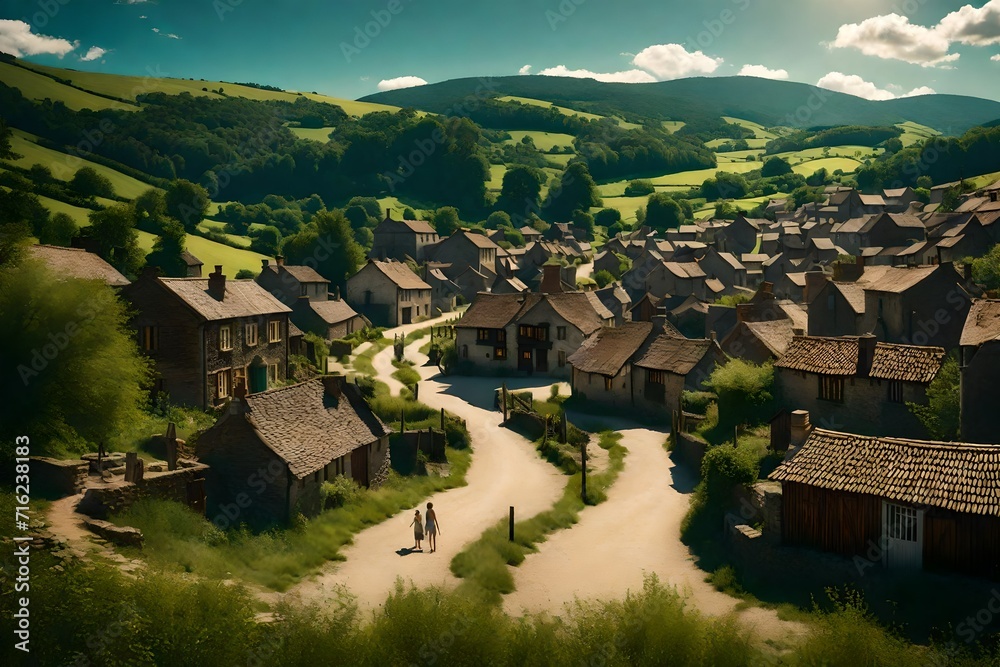 Obraz premium village in the valley of mountains