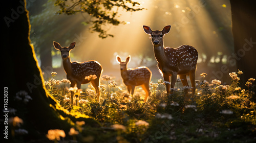 a_group_of_deer_grazing_in_a_sunlit_meadow_no_text_eye photo