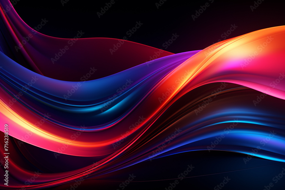 Dark abstract neon wave background created with Generative AI Dark abstract neon wave background created with Generative AI