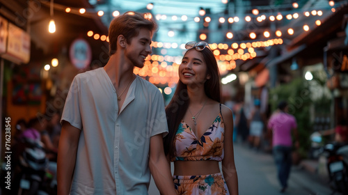 Transgender Thai girl on a date, white male with Thai girl, trans girl, in Thailand