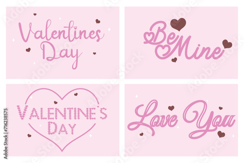 Happy Valentine's Day, Lover phrase hand drawn write. Retro font text girly inscription clipart. Love shape typography template set. Sticker design. Trendy vector illustration.