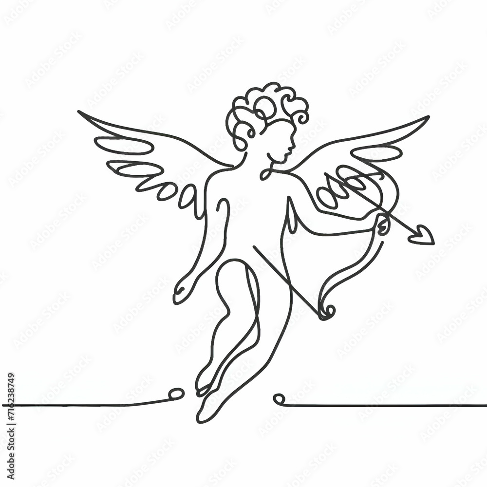 Continuous one line drawing of cupid, valentine's day in simple linear style. Doodle outline vector illustration Continuous one line drawing of cupid, valentine's day in simple linear style. Doodle outline vector illustration