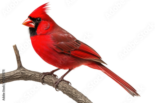 Cardinal on a Branch Isolated On Transparent Background