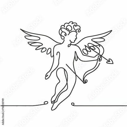 Continuous one line drawing of cupid, valentine's day in simple linear style. Doodle outline vector illustration