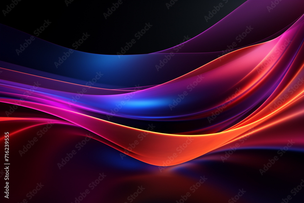 Dark abstract neon wave background created with Generative AI Dark abstract neon wave background created with Generative AI