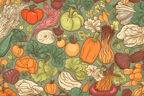 Pattern with various vegetables. Generative AI