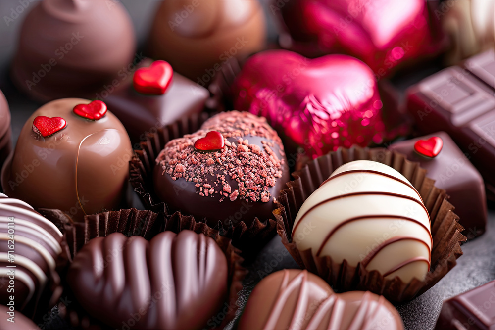 A collection of Valentine chocolates with heart shaped chocolate