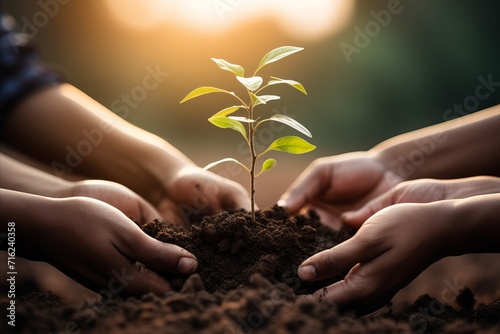 Environmental sustainability. nurturing growth with hands holding small plant in fertile soil