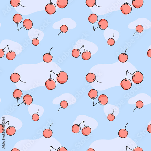 cherry seamless pattern. Pattern for textiles, wrapping paper, wallpapers, backgrounds