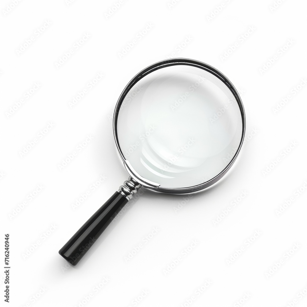 Modern Magnifying Glass with Black Handle Isolated on White Background Modern Magnifying Glass with Black Handle Isolated on White Background
