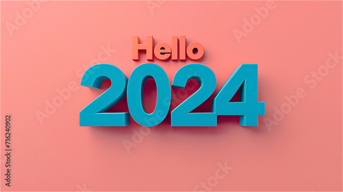 Minimalist 2024 Greeting with Coral and Teal Contrast
