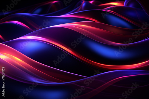 Dark abstract neon wave background created with Generative AI