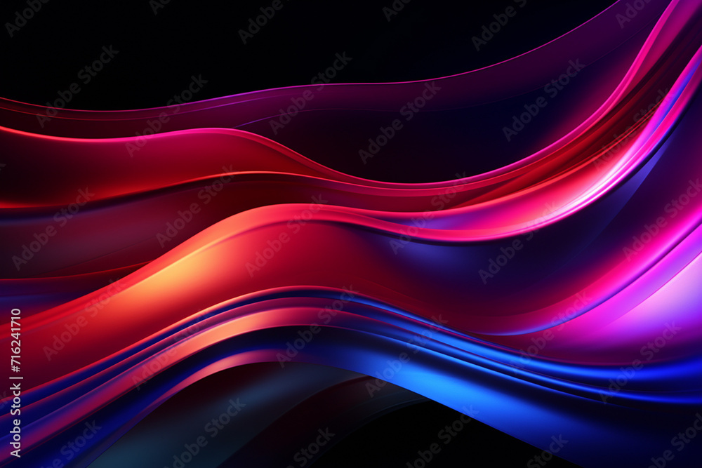 Dark abstract neon wave background created with Generative AI