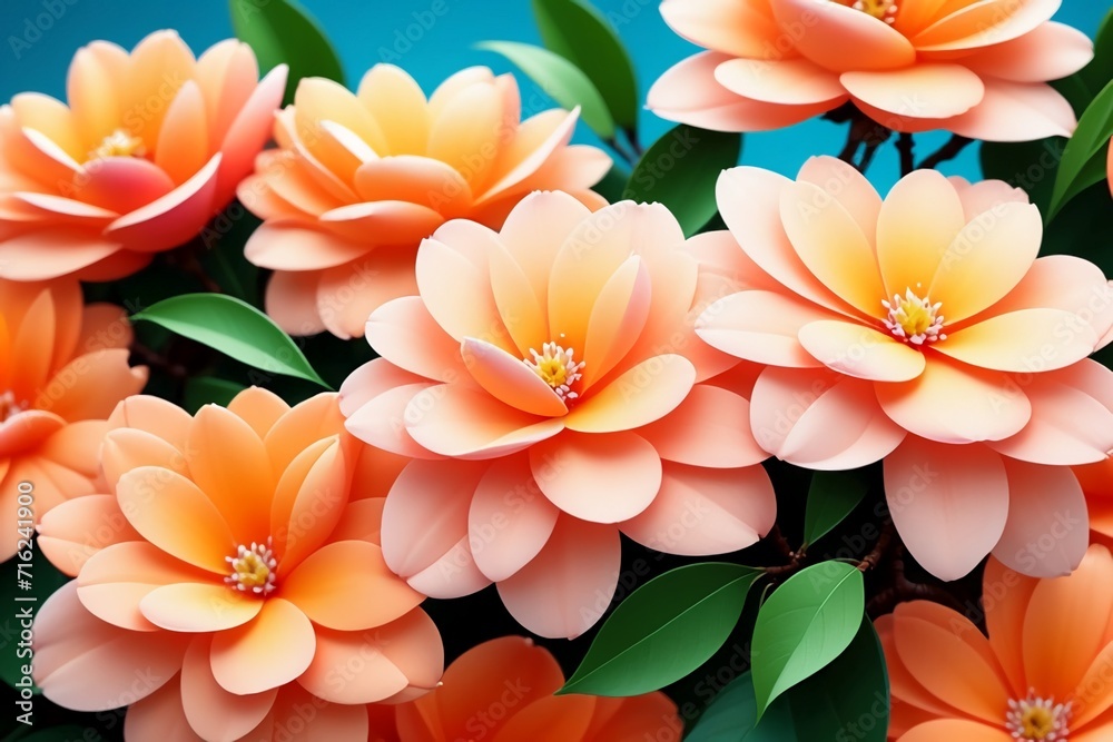 Flowers peach color wallpaper illustration green background