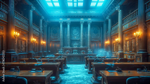 Interior of a courtroom or law enforcement office, law enforcement office, courthouse or law enforcement office photo