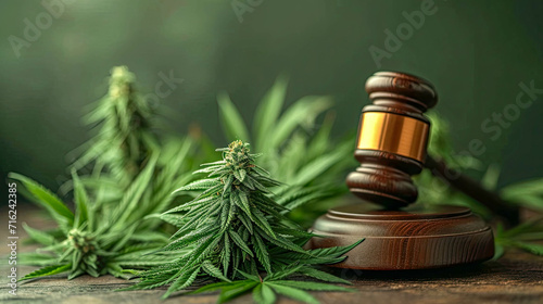 Cannabis law and legal Recreational Weed. Judge gavel with cannabis leaf