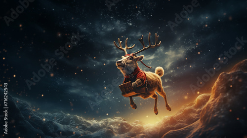 A_jolly_reindeer_with_a_bright_red_nose_pulling_Santas_s