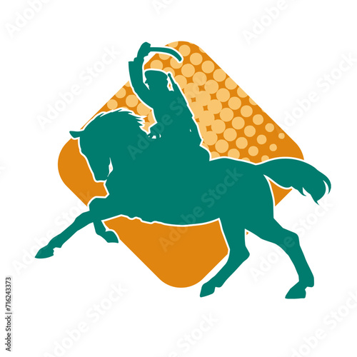 Silhouette of a cavalry soldier on horseback. Silhouette of a soldier ride a horse animal.