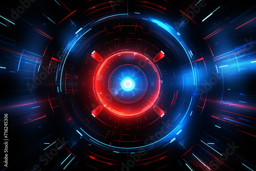 Technology Background with HUD Design, Blue and Red Neon Color, High Detail