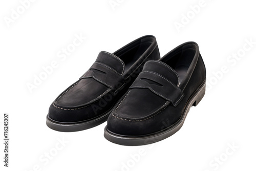 Genuine Suede Black Loafers Isolated On Transparent Background