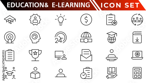 Education and E-Learning web icons in line style. School, university, textbook, learning. Vector illustration