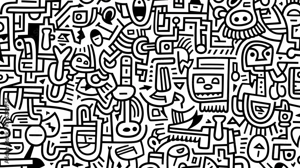 Funny doodle seamless pattern, artistic background Funny doodle seamless pattern, artistic background