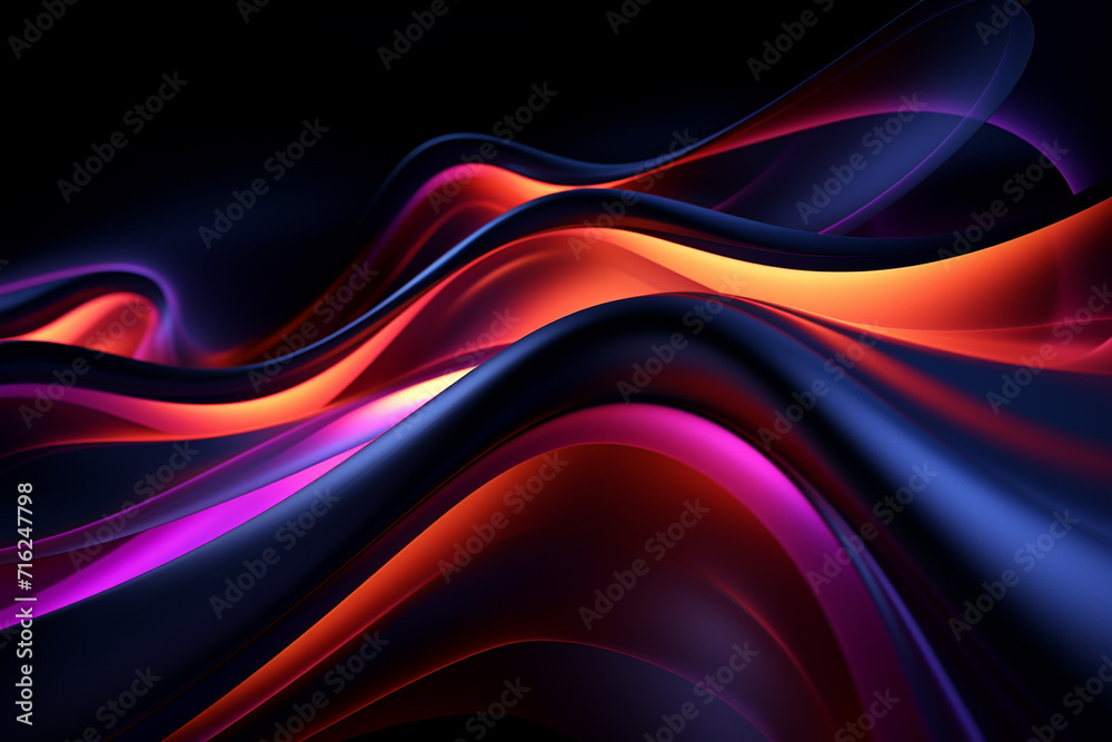Dark abstract neon wave background created with Generative AI Dark abstract neon wave background created with Generative AI