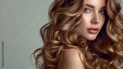 Beauty girl with long and shiny wavy Hair ,coloring and toning, shatush and balayash . Beautiful woman model with curly hairstyle .