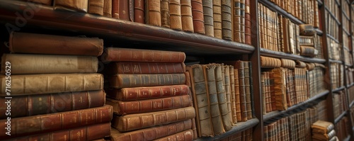 A wall full of Old Ancient Books of a library