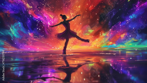 Neon Rhapsody: A Watercolor Figure Skating Dance